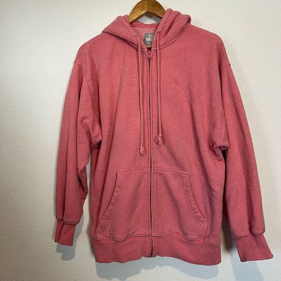 Aritzia TNA Cozy Fleece Pink Front Zip Sweatshirt Hoodie Women’s 2 Small Medium - Picture 1 of 6